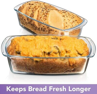 Razab LARGE 7.6 Cups/1800 ML/1.9 Qt Glass Loaf Pan with Lids (Set of 2)