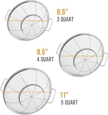 3 Piece Colander Set - Stainless Steel Mesh Strainer Net Baskets with Handles & Resting Base
