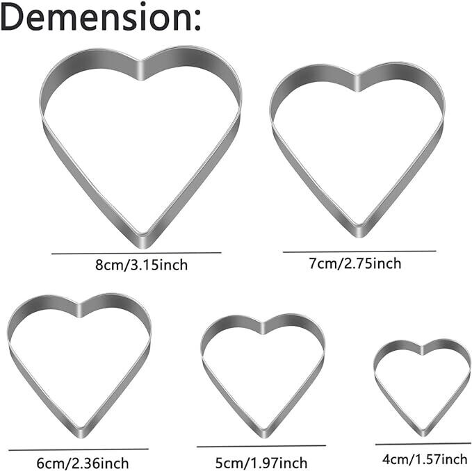 Tmflexe Love Heart Cookie Cutter, Pack of 5