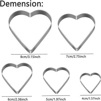 Tmflexe Love Heart Cookie Cutter, Pack of 5