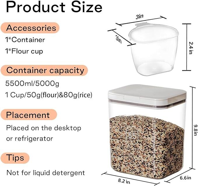 LivLab Flour Container - 5.5 L /5.81qt/5kg Large Flour Dispenser