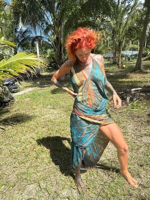 Fire &amp; Affinity One Of A Kind Recycled Sari Dress (Tie Dye Collection) MAJESTIC