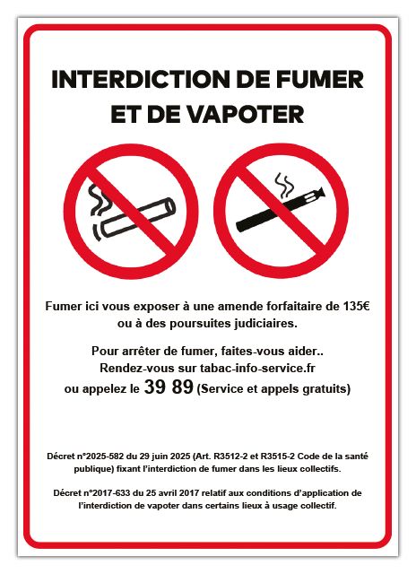 AFFICHE INTERDIT DE FUMER OU VAPOTER PAR 2 - MPB015