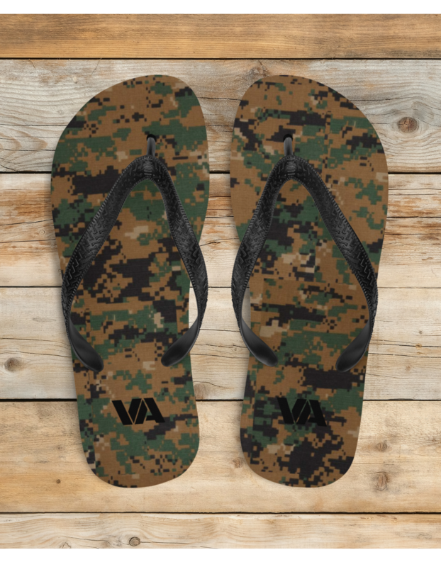 Veteran &amp; Military flip flops, USMC Woodland Digital style sandals, men and women footwear.