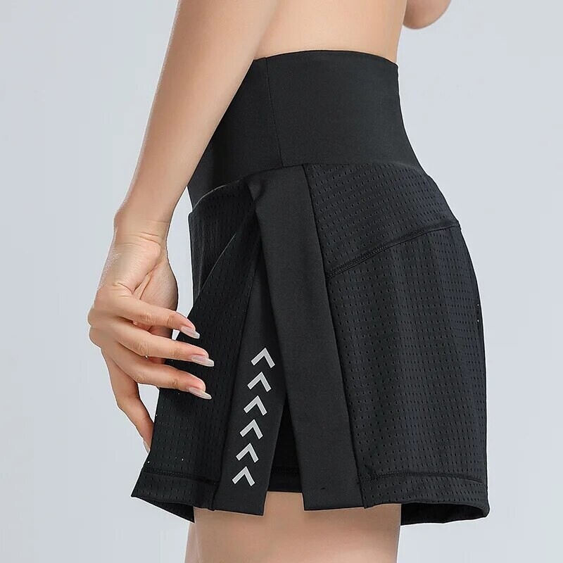 Flexfit Breathable Mesh High Waist Skort, Color: Black, Size: S   Weight  40-45KG, Ships From: China