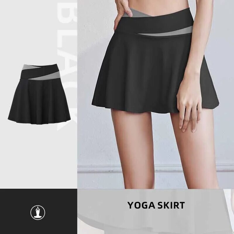 Flexfit Crossover High Waist Breathable Dance Yoga Skort, Color: Black, Size: S