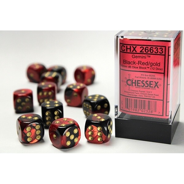 Dice: D6 Block Black &amp; Red with Gold (12)