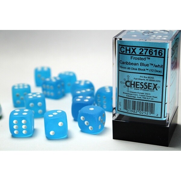 Dice: D6 Block 16mm Caribbean Blue with White (12)