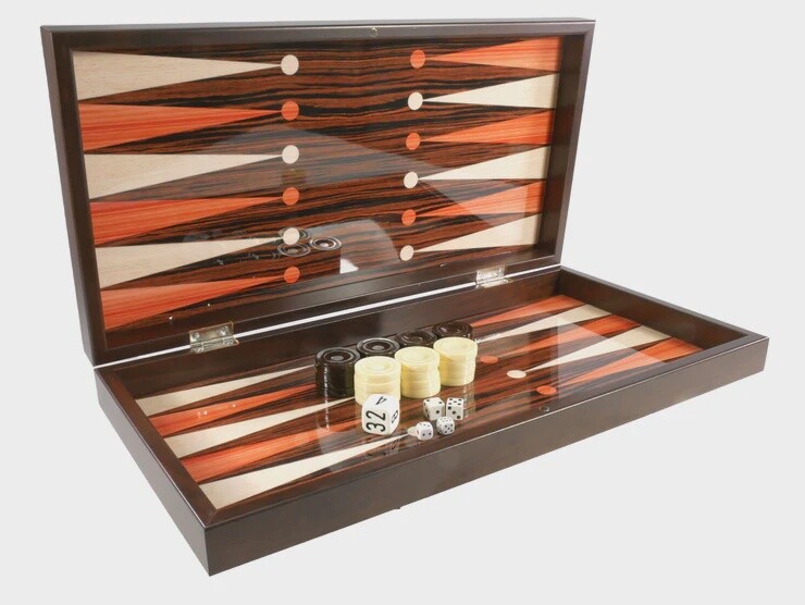 Backgammon: 15" Simple Wood Grain Set with Chess Board