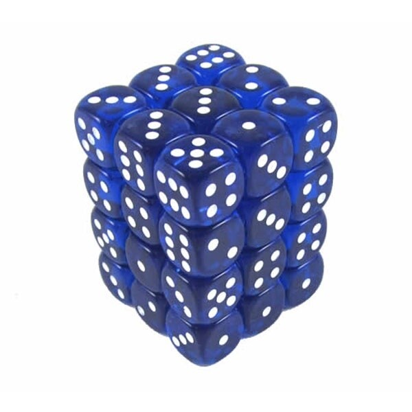 Dice: 12mm d6 Translucent Blue &amp; White (36)