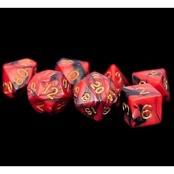 Dice: 7-Set 16mm Red/Black with Gold Numbers Die Set