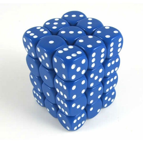 Dice: 12mm 36d6 Opaque Blue with White Pip