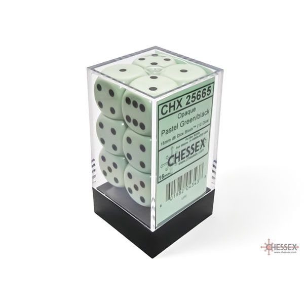 D6 Block: 16mm 12d6 Opaque - Pastel Green with Black