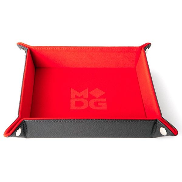 Dice Tray: Red Velvet Folding Tray with Leather Back 10 x 10