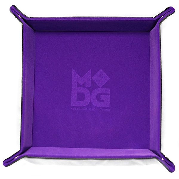 Dice Tray: Purple Velvet Folding Tray with Leather Back 10 x 10