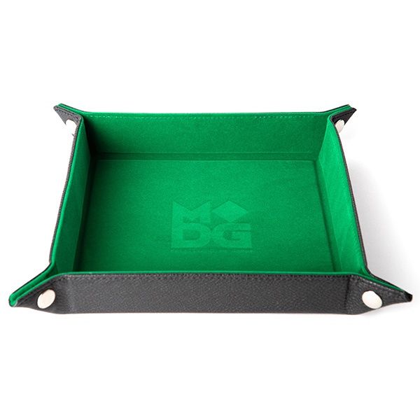 Dice Tray: Green Velvet Folding Tray with Leather Back 10 x 10