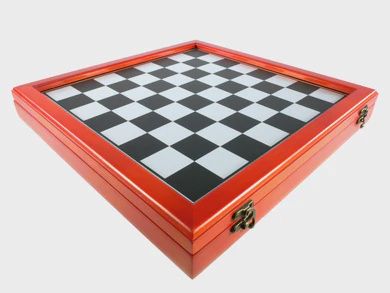 Chess Board Chest: Cherry Stained Metal Chess