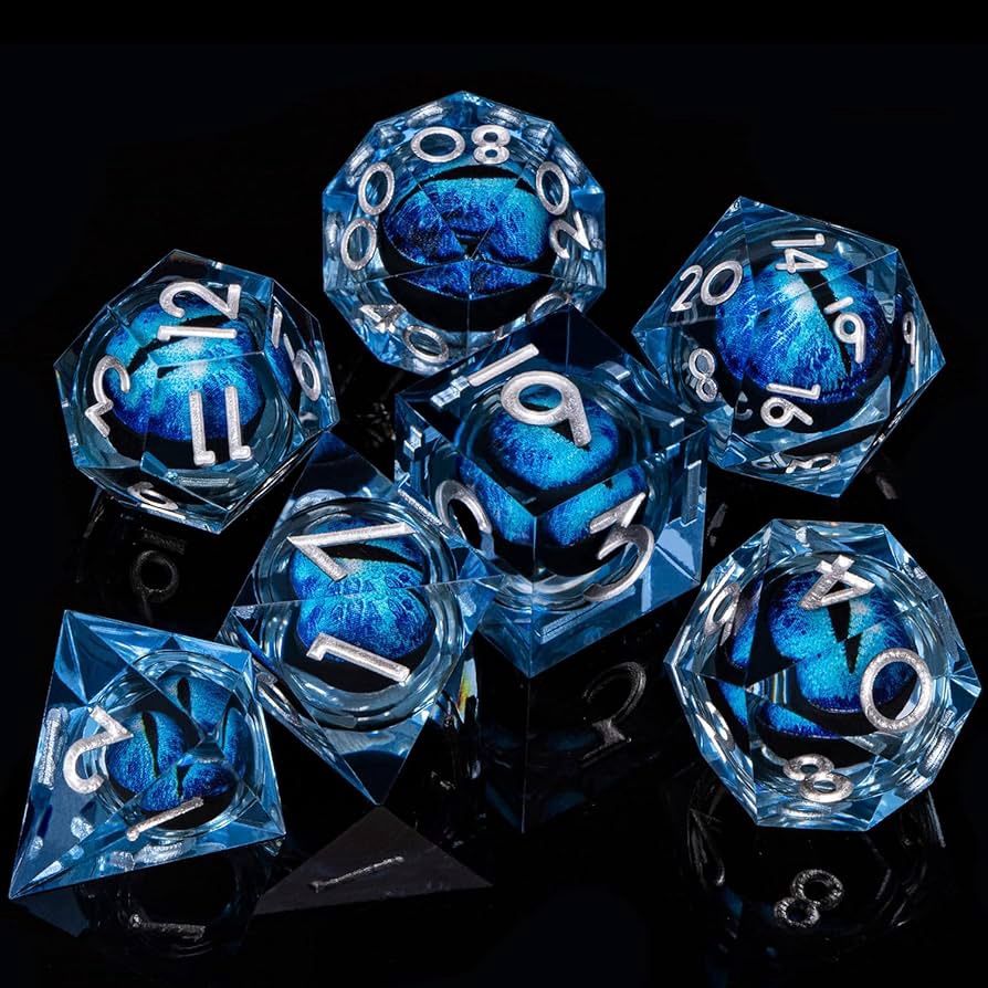 DIE: 7-Set Blue &amp; Gold Dragon Eye - Liquid Filled