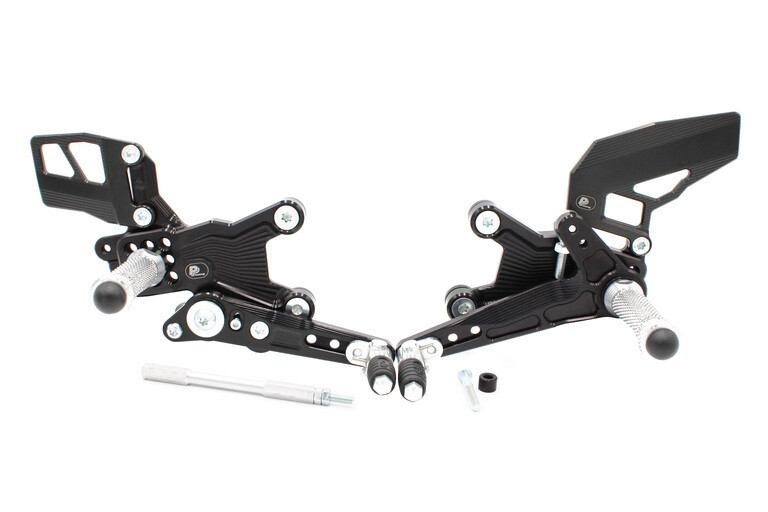 Rear Set Aprilia RSV4 / Tuono 1100 2017-2022  Reverse Shifting, Colour: Black / Silver CAT No: 5070CS