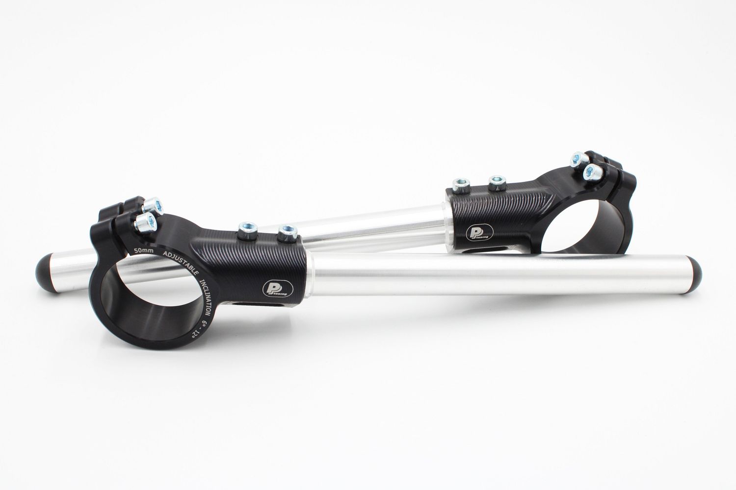 Motorcycle clip-on handlebars Ø 55 mm, with adjustable grip inclination, Offset 12mm,black, type AGO