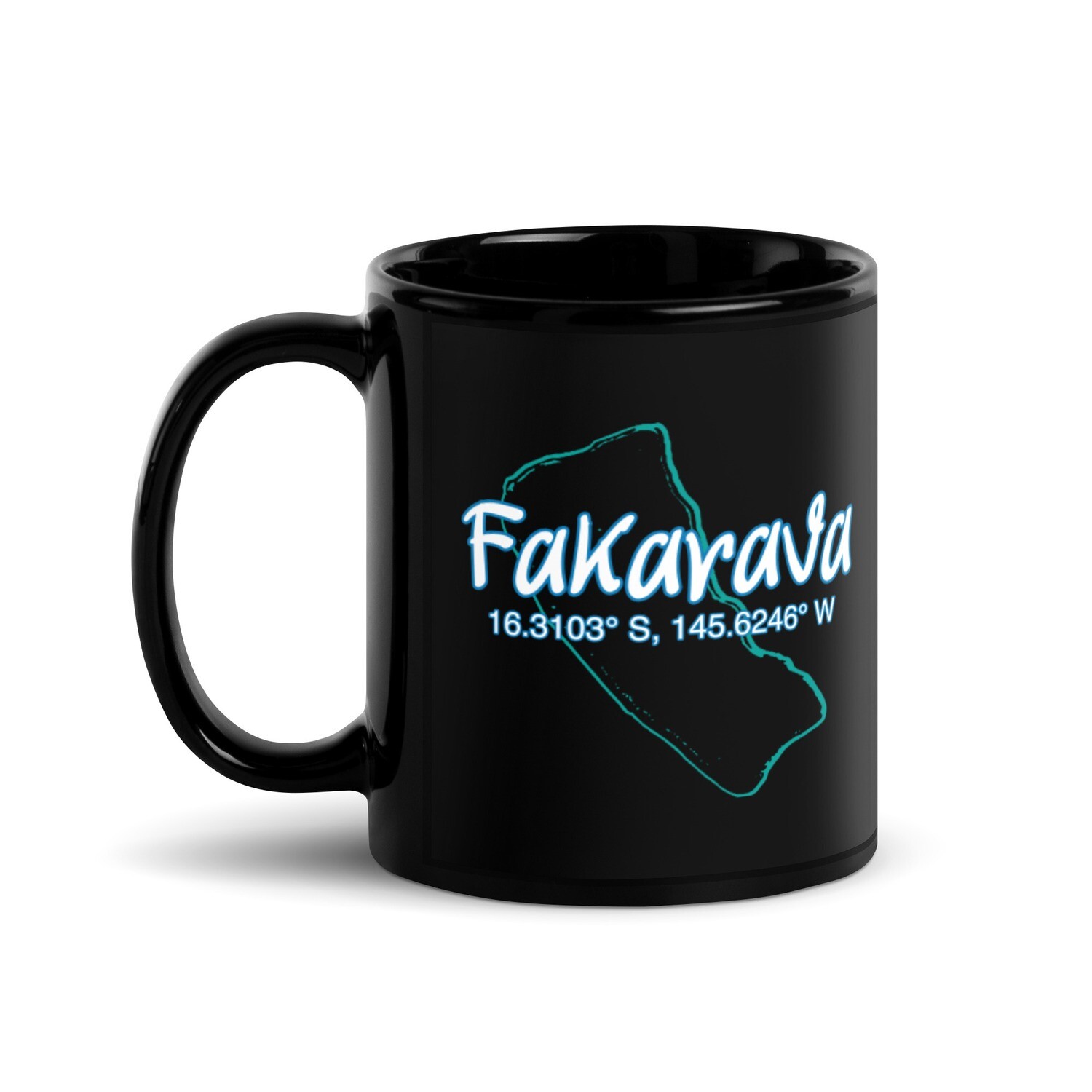 Fakarava Atoll Coordinates Black Coffee Mug