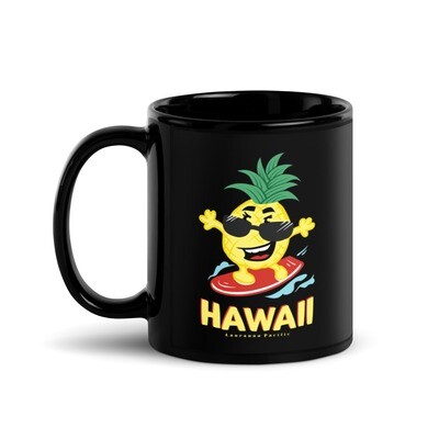 Hawaii Pineapple Surfer Black Coffee Mug