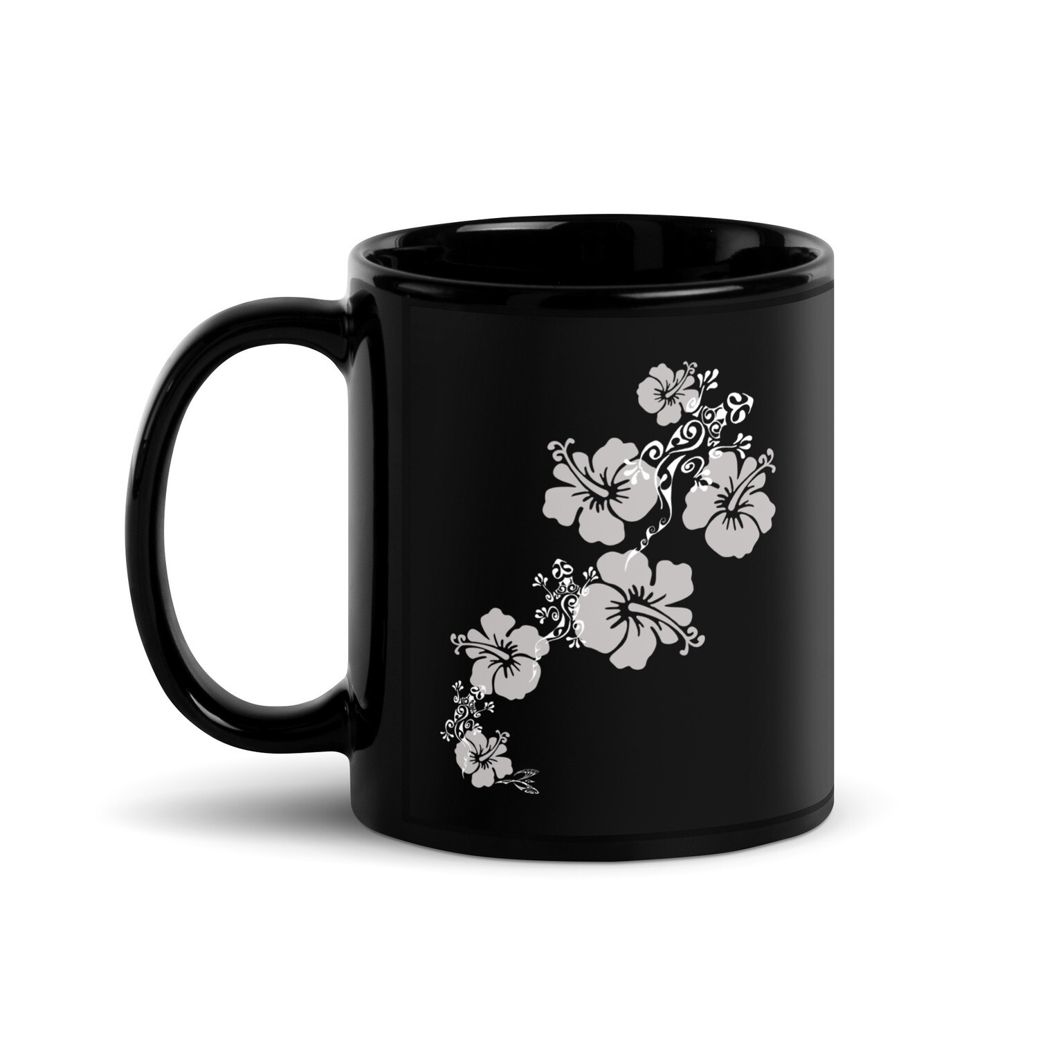 Lizards and Hibiscus Black Coffee Mug