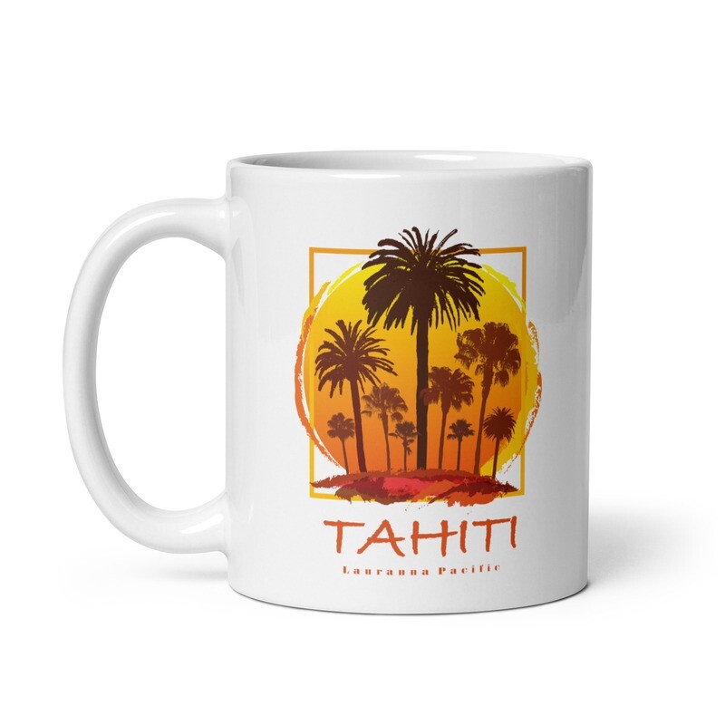 Tahiti Sunset Palms White Coffee Mug