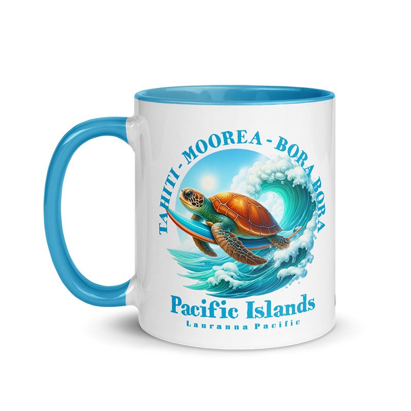 Pacific Islands Surfing Turtle Coffee Mug