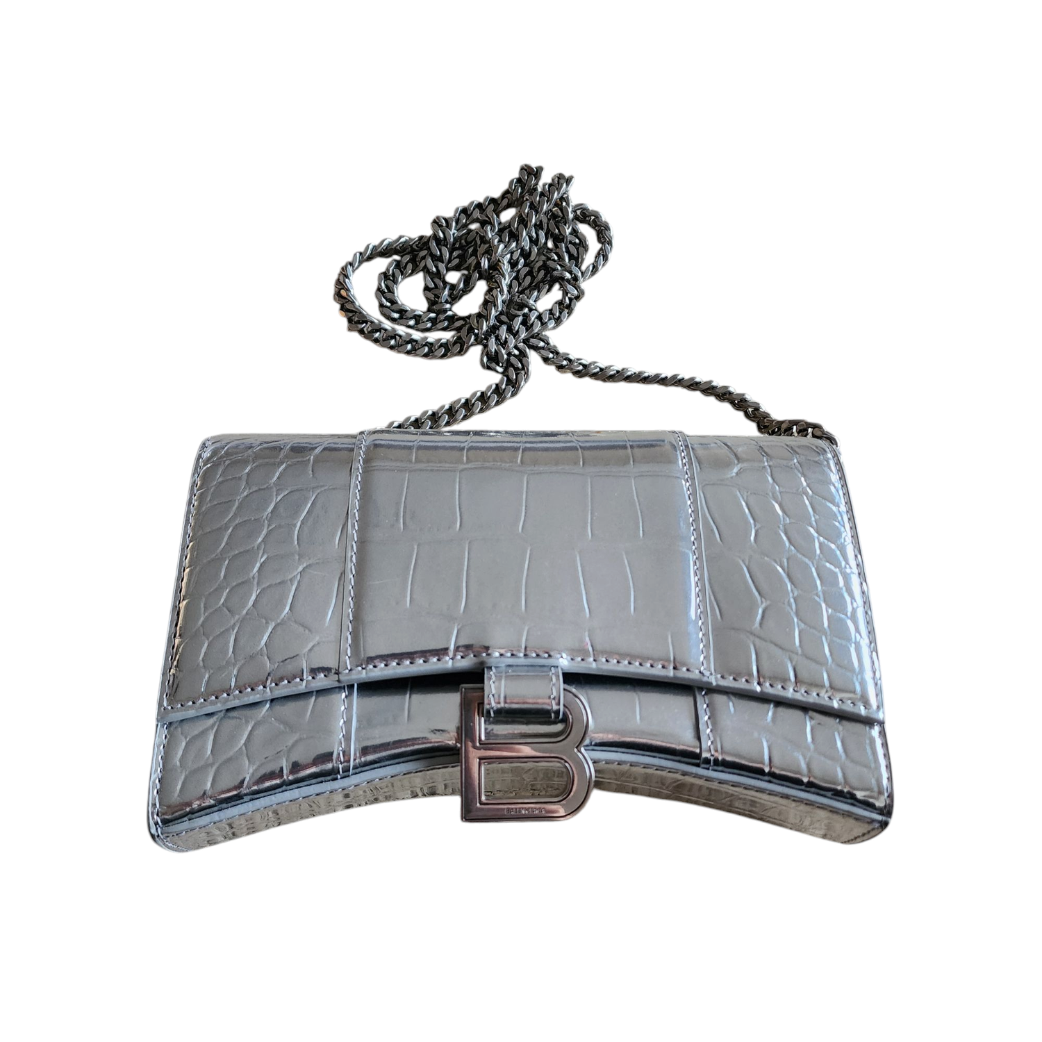 Balenciaga Hourglass Croc Effect Wallet on Chain