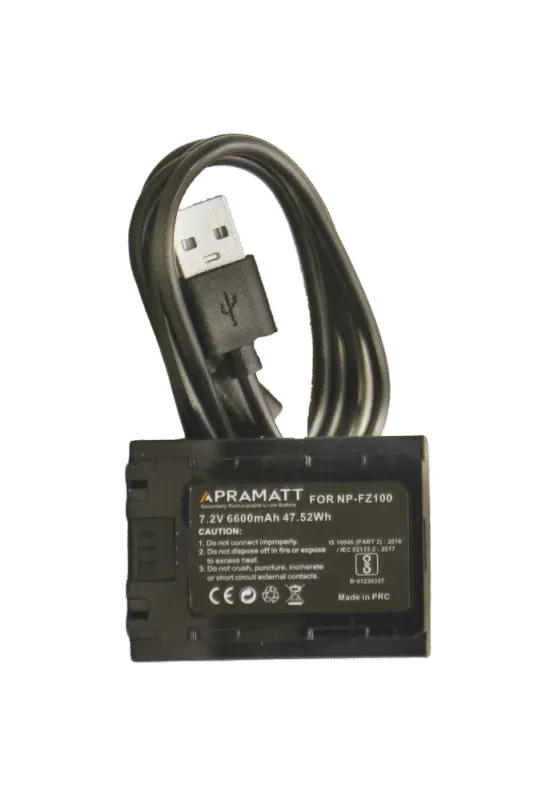 APRAMATT Lithium-ion Battery 7.2V 6600mAh with USB-C Input for Sony NP-FZ100