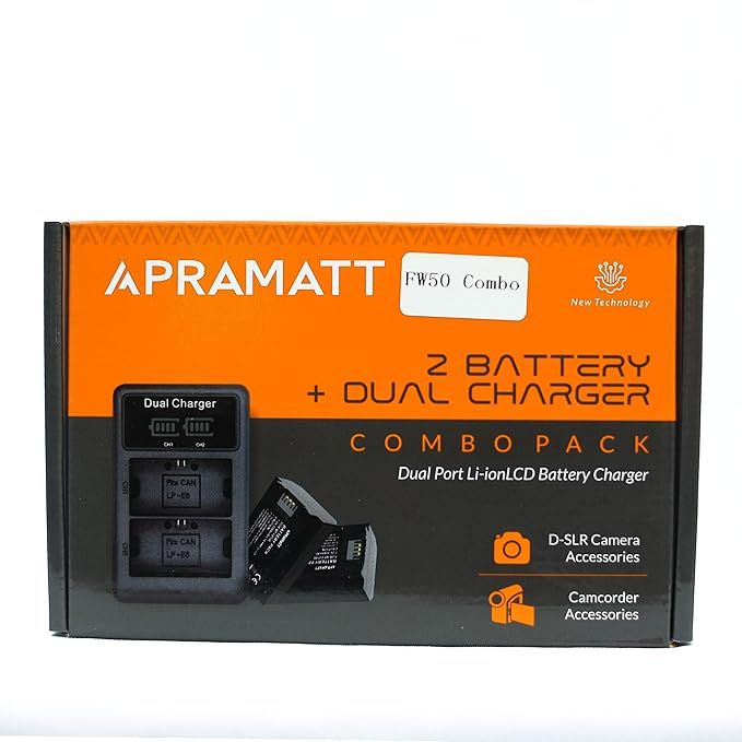 APRAMATT Battery Charger Kit with Dual Charger and 2x1500mAh Batteries NP-FW50
