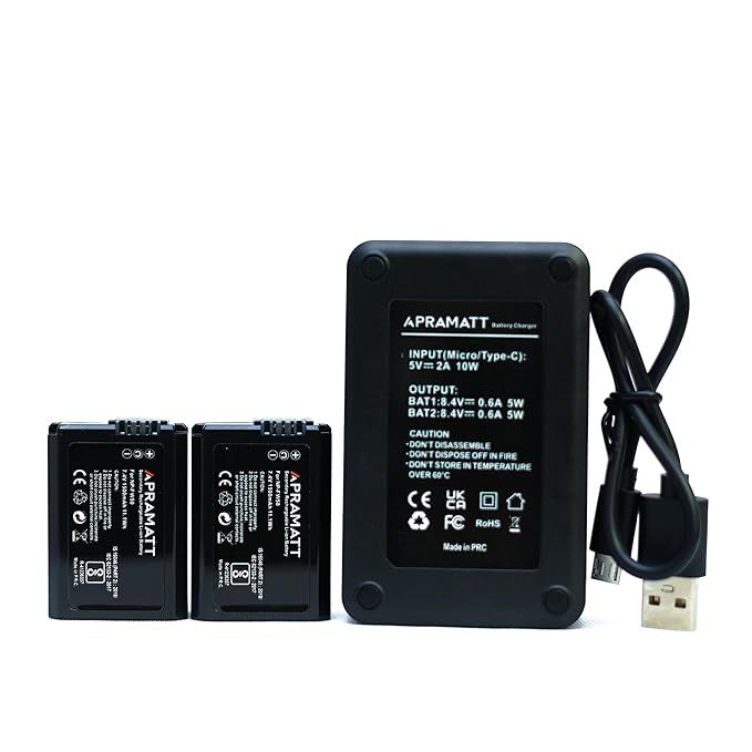 APRAMATT Battery Charger Kit with Dual Charger and 2x1500mAh Batteries NP-FW50