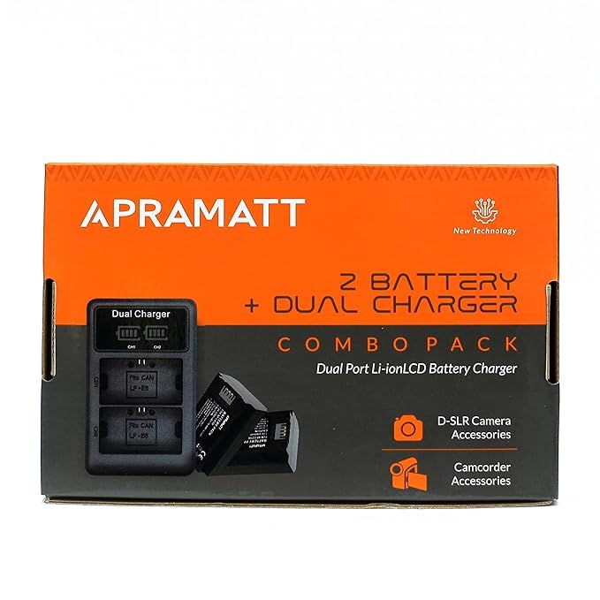 APRAMATT Dual LCD Battery Charger with Box Packing for Canon LP-E6