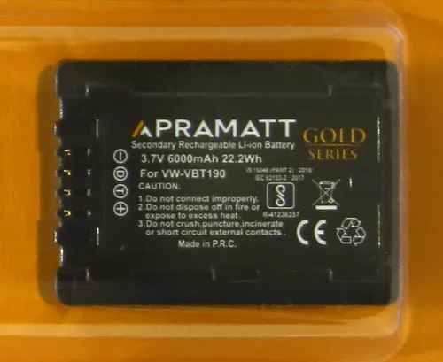 APRAMATT Lithium-ion Full Decoded Gold Battery 3.7V 6000mAh for Panasonic VW-VBT190
