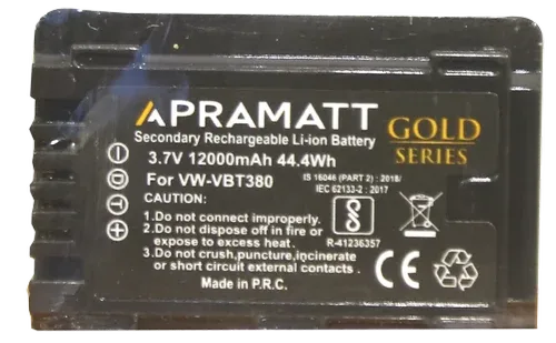 APRAMATT Lithium-ion Battery 3.7V 12000mAh Full Decoded Gold for Panasonic VW-VBT380