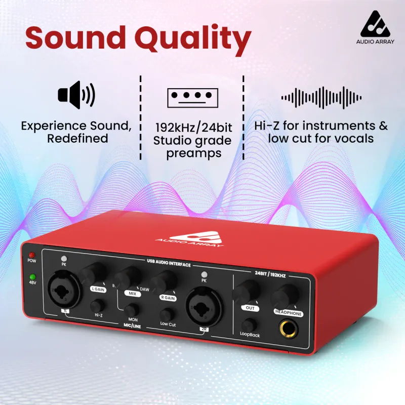 Audio Array Audio Interface 2x2 48V 24bit/192kHz AI-04 (Red)