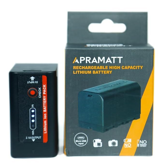 APRAMATT Lithium-ion Battery 7.4V 28000mAh with USB I/O for Sony NP-F970