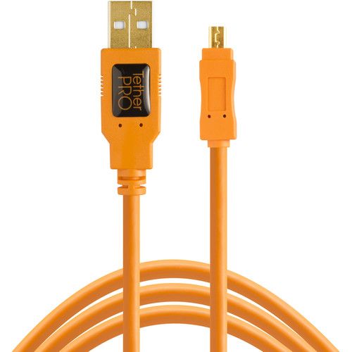 Tether Tools USB 2.0 Cable Type-A to Mini-B 8-Pin 15ft/4.6m TetherPro CU8015-ORG (Orange)