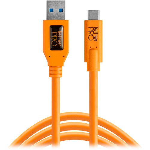 Tether Tools USB 3.0 Cable Type-C Male to Type-A Male 15ft/4.6m TetherPro CUC3215-ORG (Orange)
