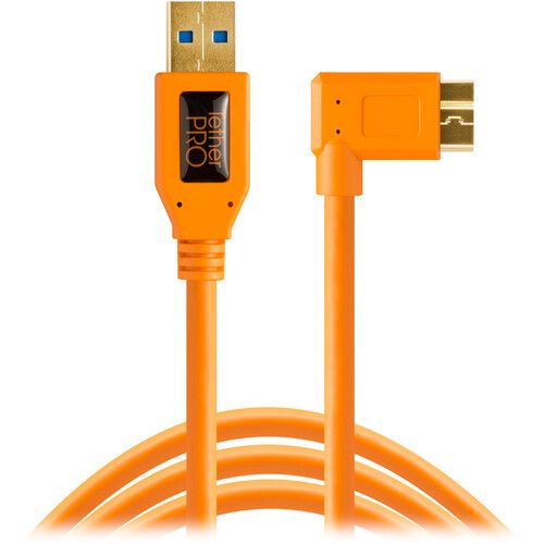 Tether Tools USB 3.0 Cable Type-A Male to Micro-USB Right-Angle Male 15ft/4.6m TetherPro CU61RT15-ORG (Orange)