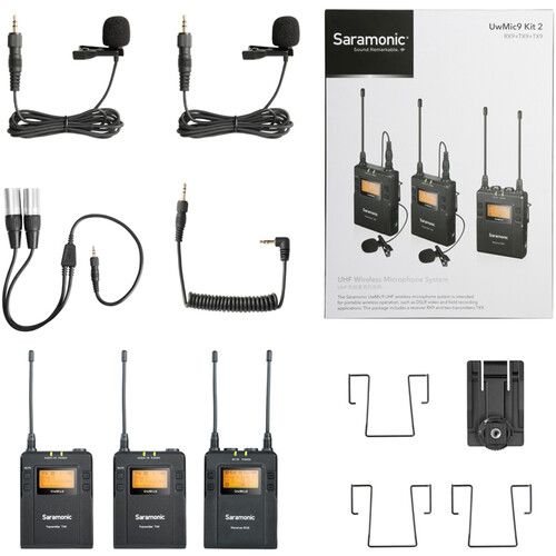 Saramonic Wireless UHF Lavalier Mic System 2-Person with Portable Dual-Channel On-Camera Receiver UwMic9 RX9+TX9+TX9