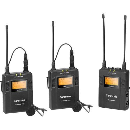 Saramonic Wireless UHF Lavalier Mic System 2-Person with Portable Dual-Channel On-Camera Receiver UwMic9 RX9+TX9+TX9