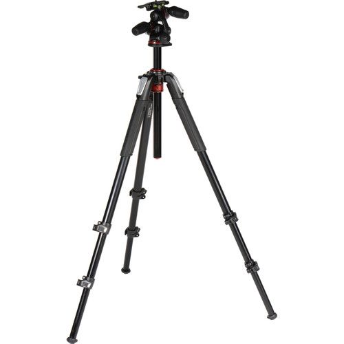 Manfrotto Standard Tripod Kit Aluminium 3-Section Horizontal Column 3-Way Head MK055XPRO3-3W