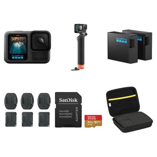 GoPro Action Camera HERO13 Bundle with Handler 2 Enduro Batteries 2 Adhesive Mounts 64GB Card and Case CHDHX-131