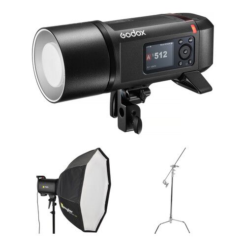 Godox TTL Monolight Flash Kit 600W Wireless HSS Outdoor Strobe with Softbox and Turtle C-Stand AD600Pro II