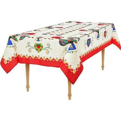 Barcelos Rooster _ Colorful Border Table Cloth (Ships Separate/Box)
