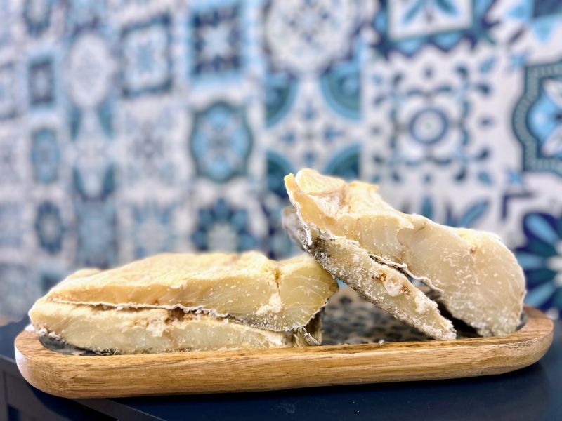 3 LBs - Dry Salted Cod (Bacalhau) with Skin/Bone (POSTA - Middle Cuts) BomPorto (Norway) 3 LBs - Dry Salted Cod (Bacalhau) with Skin/Bone (POSTA - Middle Cuts) BomPorto (Norway)