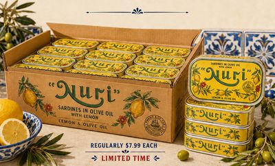 Nuri Portuguese Sardines (4.3 oz) Lemon in Olive Oil [BULK] 66 Cans (Free Shipping’s this Item) EXPIRE 12 2028 & ALSO, INCLUDES FREE TWO BOTTLES OF OLIVE OIL INCLUDED