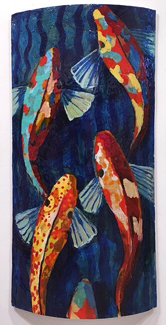 Fish Luminary #38, 47.5"x22.5"x3.5", heat-formed plexiglass with acrylic on paper and LEDs
